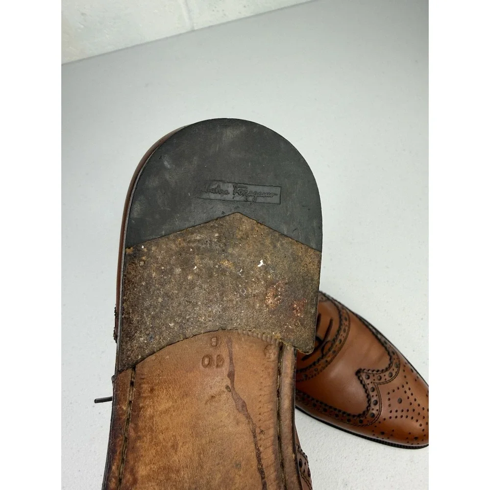 VTG Salvatore Ferragamo Oxford Mens 10 B  Dress Shoes Brown Leather